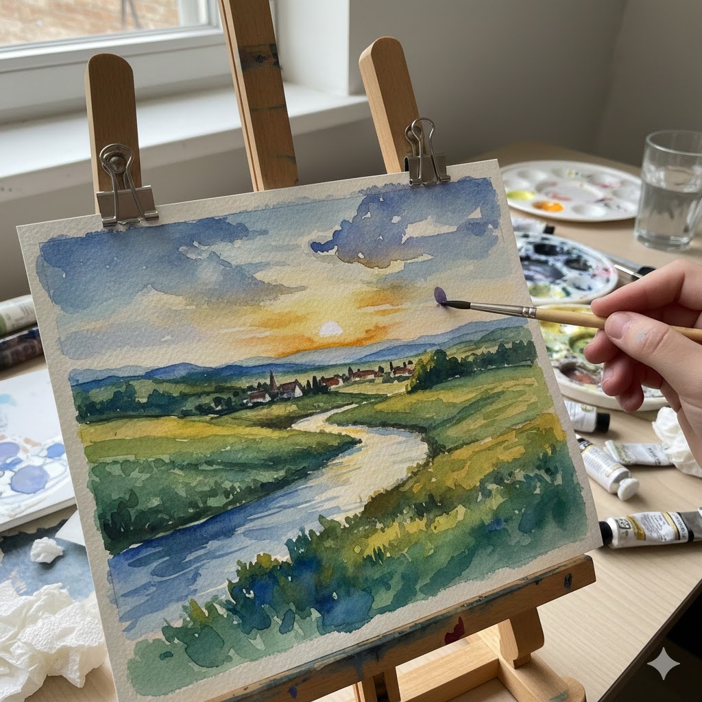 Student watercolor painting